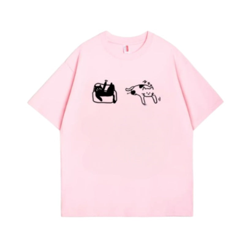 Pink Versatile T-Shirt with Abstract Cat Print