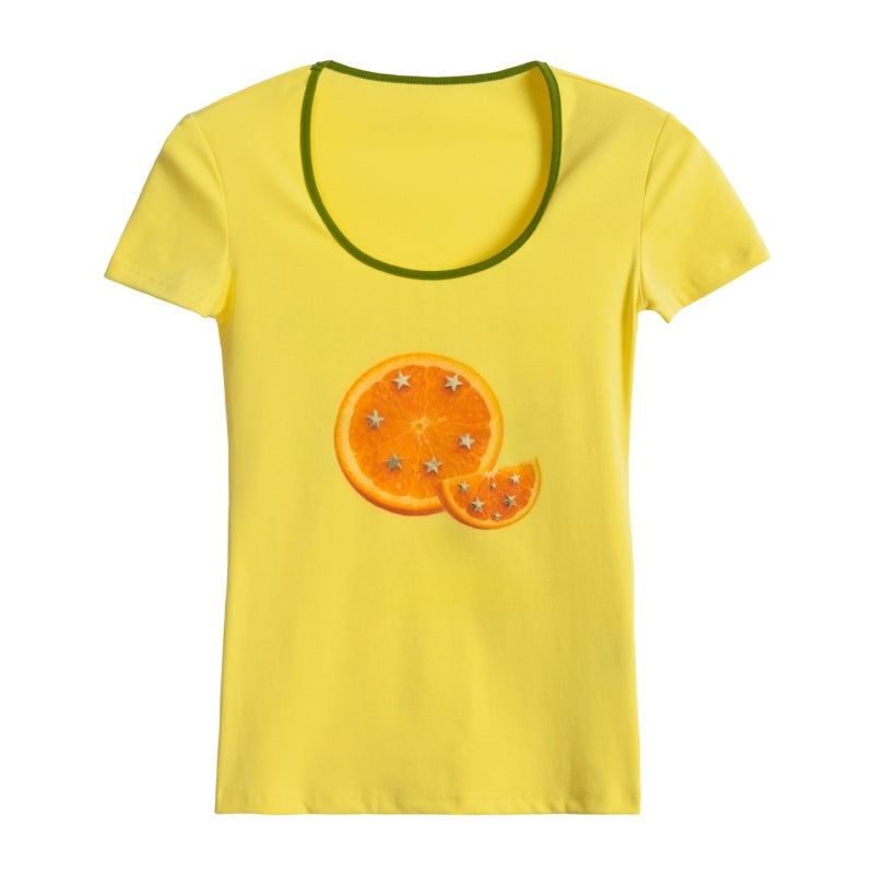 Fitted U-Neck T-Shirt with Fruit Print
