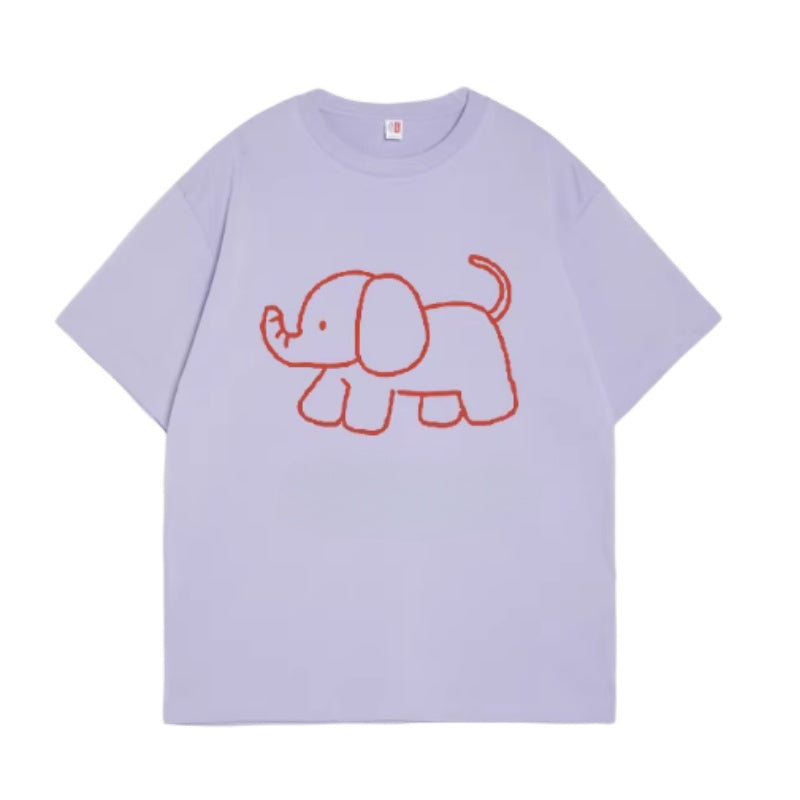 Light Purple T-Shirt with Line Art Elephant