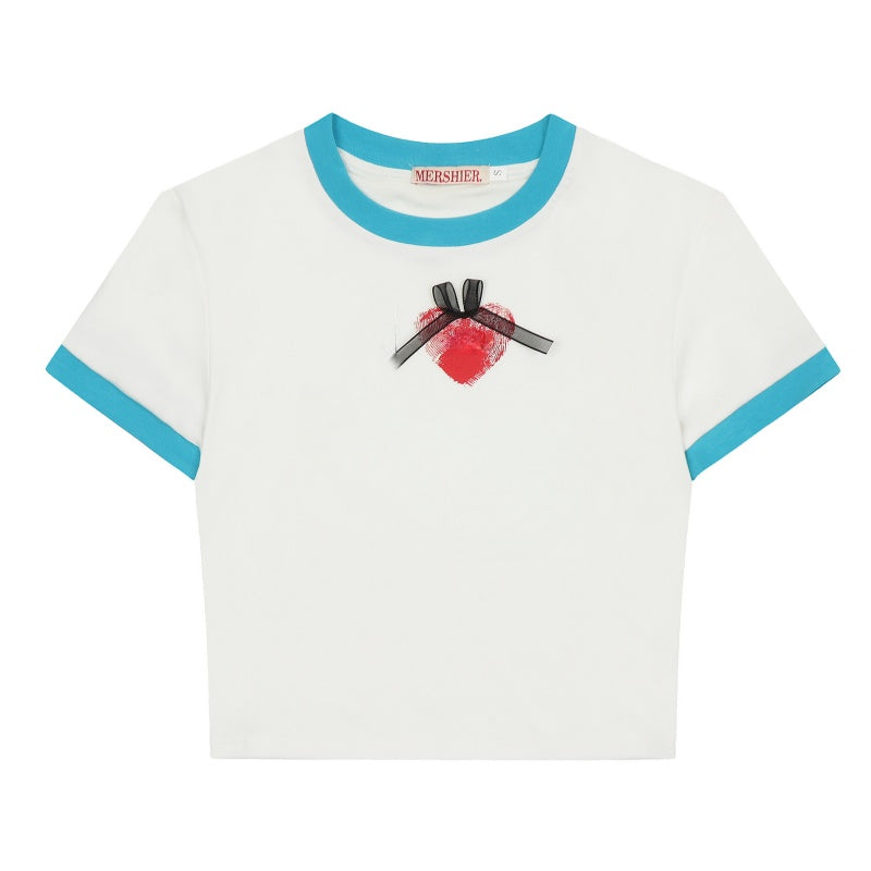 Vintage Bow Colorblock Cropped T-Shirt