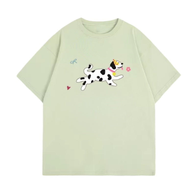 Green T-Shirt with Spotted Puppy Print